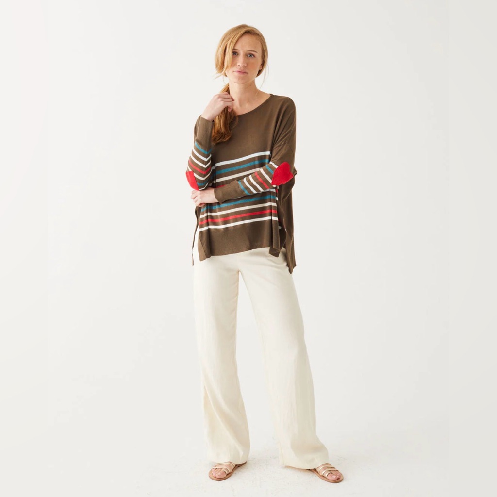 Mersea Amour Long Sleeve Striped Sweater, Heart Elbow Patches, Lagenlook, Sz Os